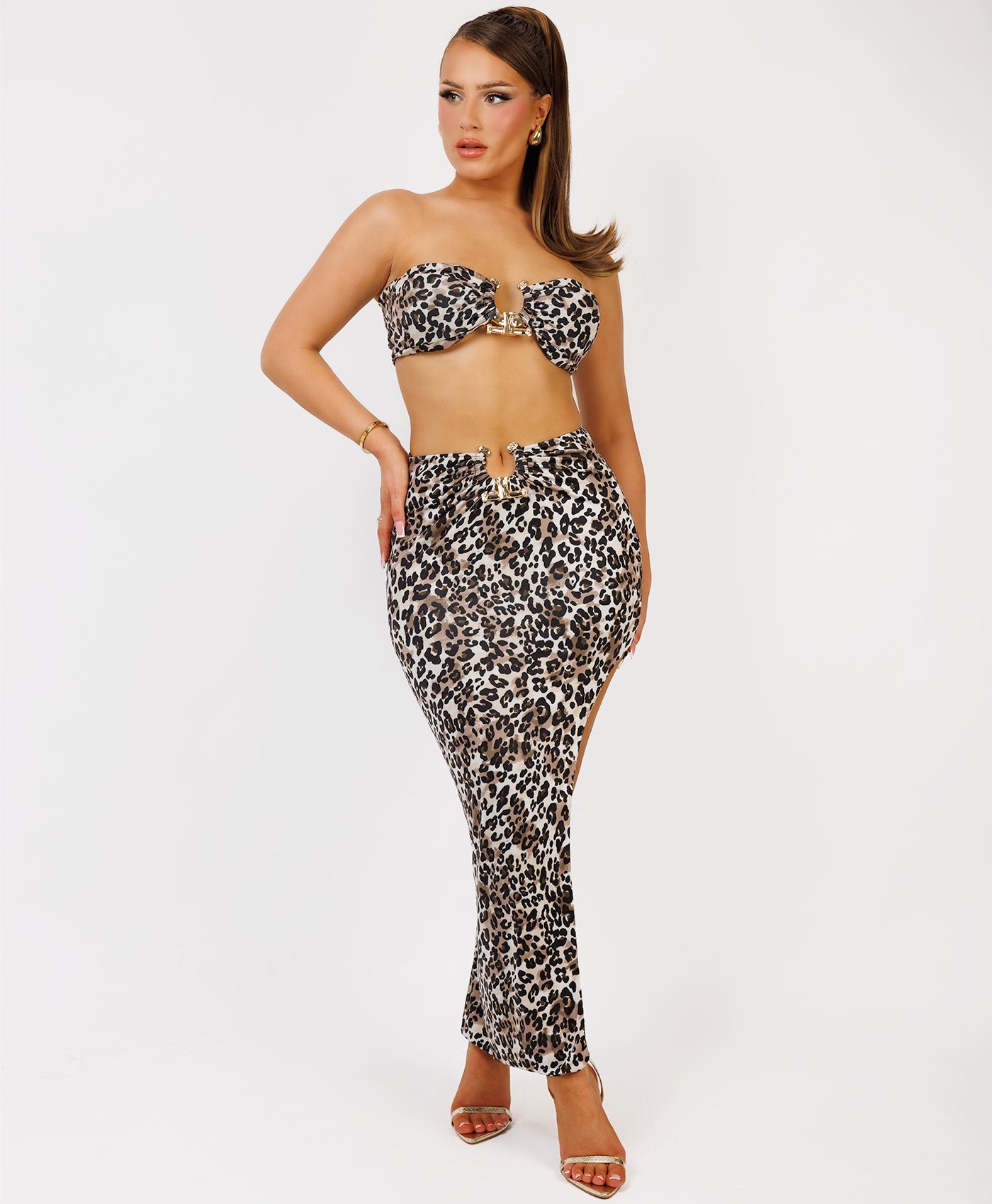 Satin-Puff-Sleeve-Ribbed-Set-Leopard Print-2