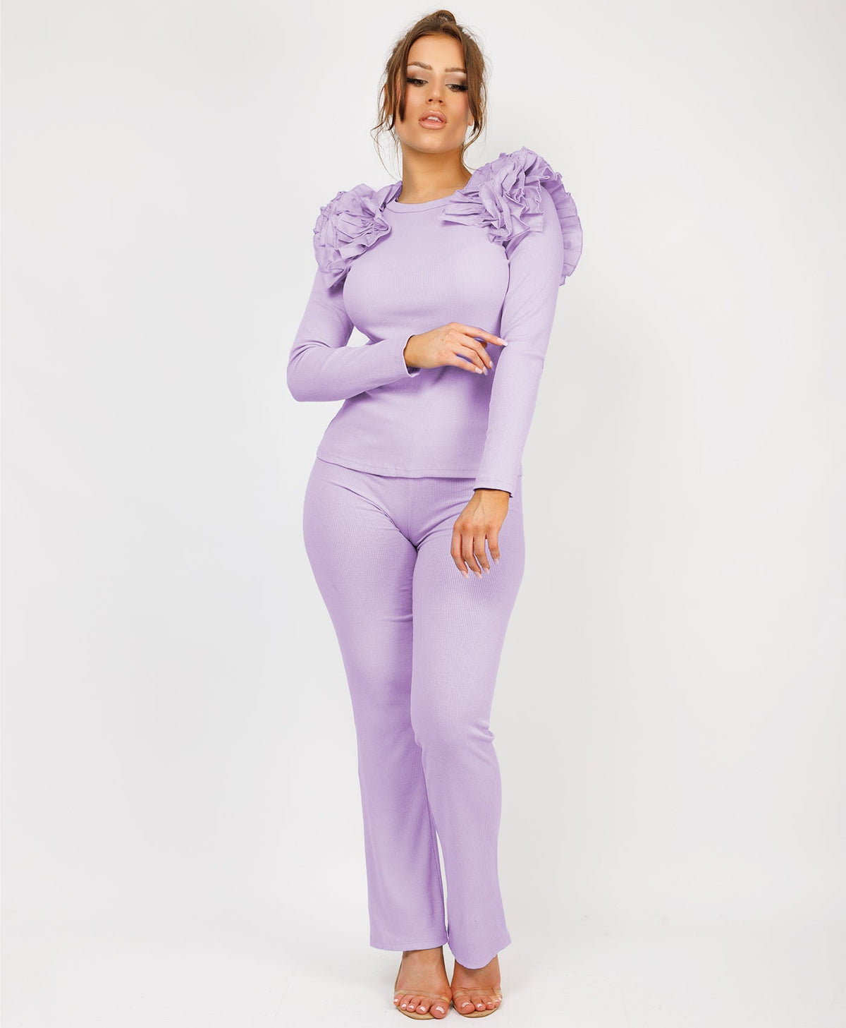 Ruffle-Shoulder-Sleeve-Ribbed-Set-Lilac-3