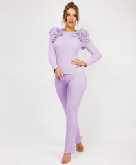 Ruffle-Shoulder-Sleeve-Ribbed-Set-Lilac-2