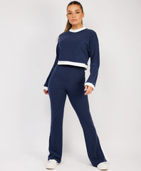 Ribbed-Contrast-Stripe-Jumper-Flare-Split-Trousers-Navy