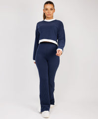 Ribbed-Contrast-Stripe-Jumper-Flare-Split-Trousers-Navy