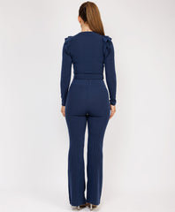 Ribbed-Frilled-Long-Sleeve-Skinny-Flare-Set-Navy