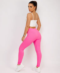 Ruffle-Shoulder-Sleeve-Ribbed-Set-Neon-Pink-3