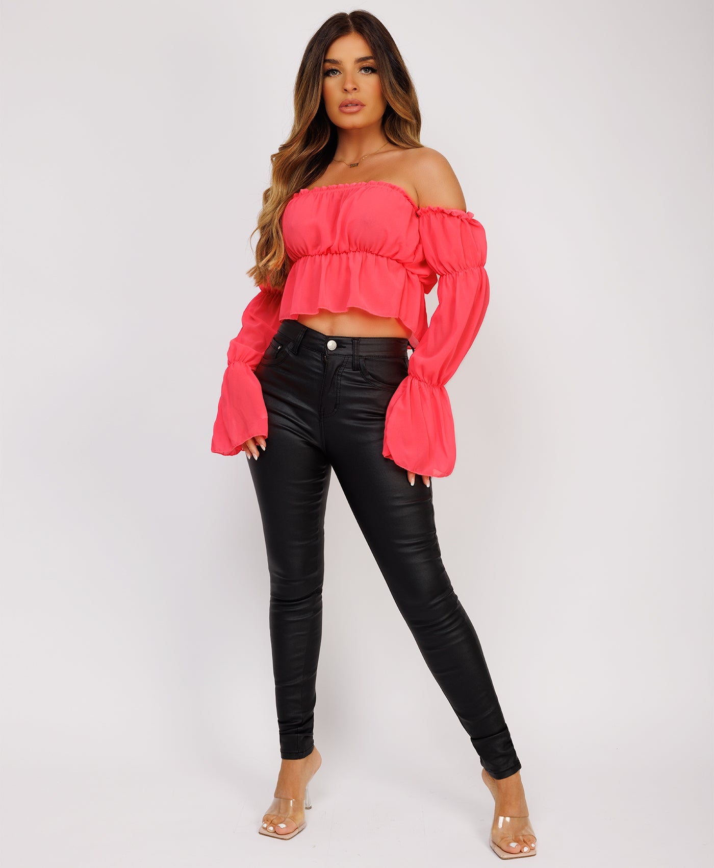 Ruched-Sleeve-Oversized-Fit-Hoodie-Neon Pink-2