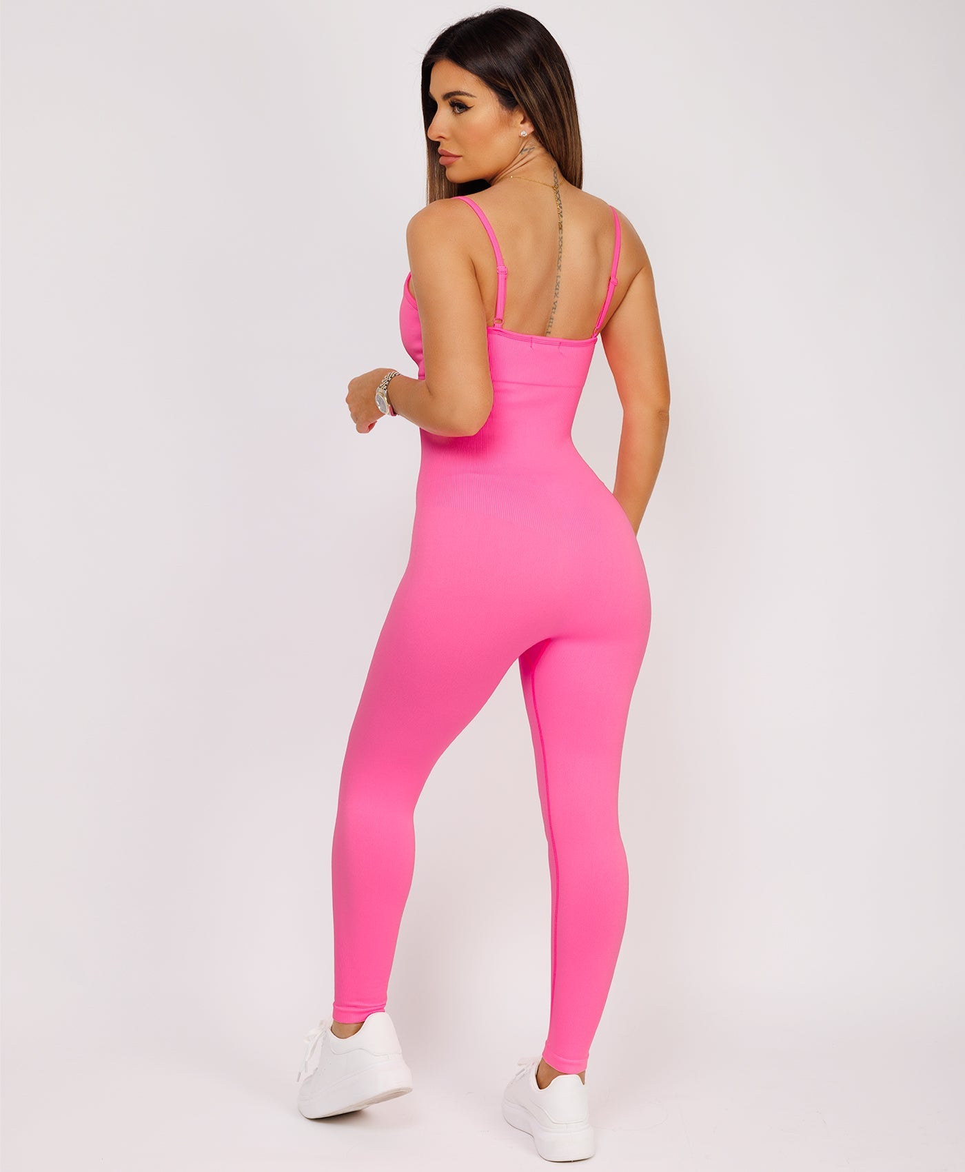 Neon Pink-Elastic-Ribbed-Long-Sleeve-Butt-Lift-Jumpsuit8