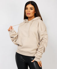 Ruched-Sleeve-Oversized-Fit-Hoodie-Oatmeal-3