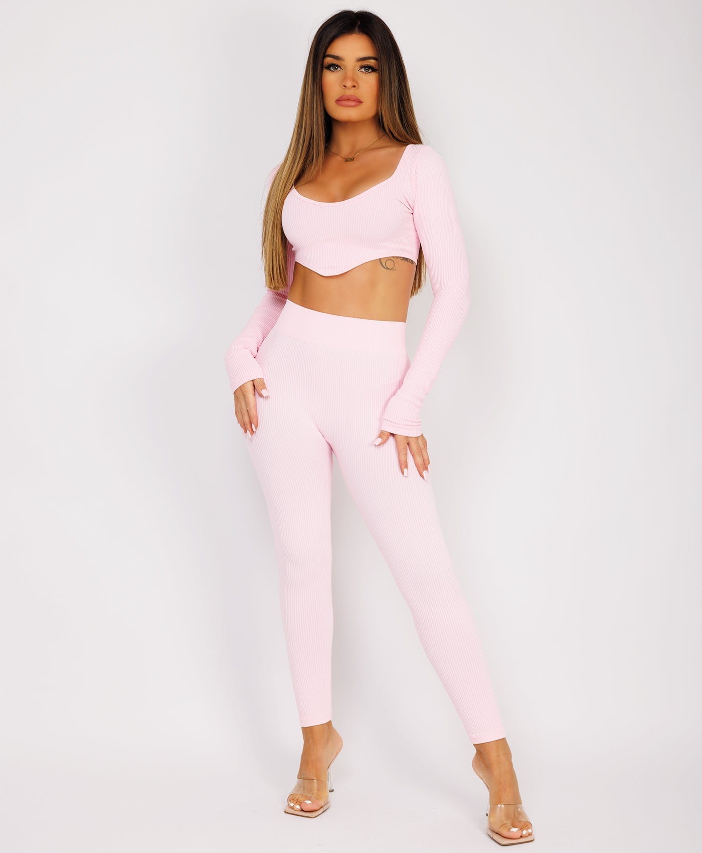 Pink-Ribbed-Asymmetric-Hem-Loungewear-Set8