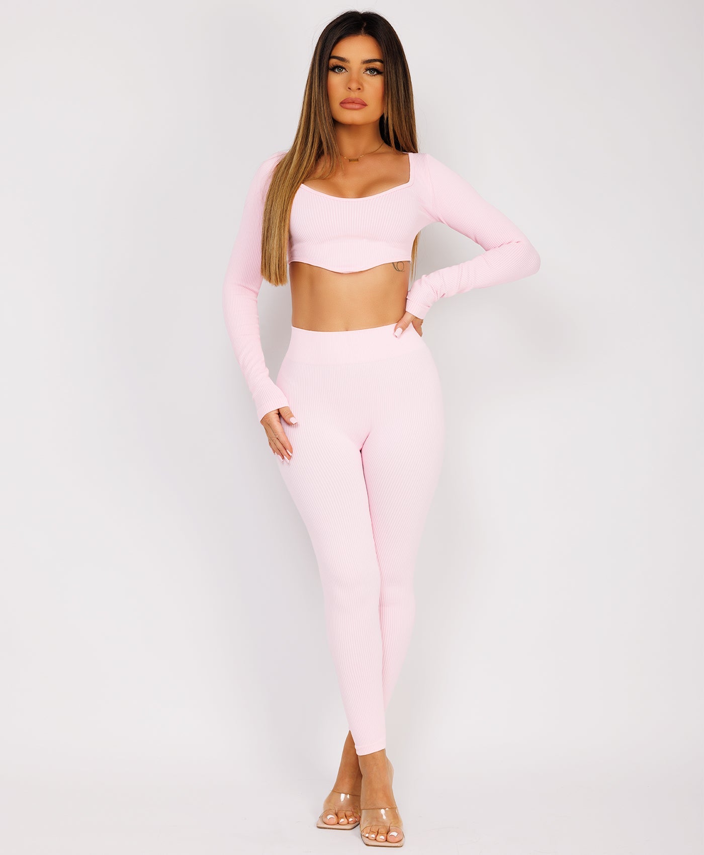 Pink-Ribbed-Asymmetric-Hem-Loungewear-Set6