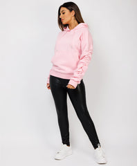 Ruched-Sleeve-Oversized-Fit-Hoodie-Pink-4