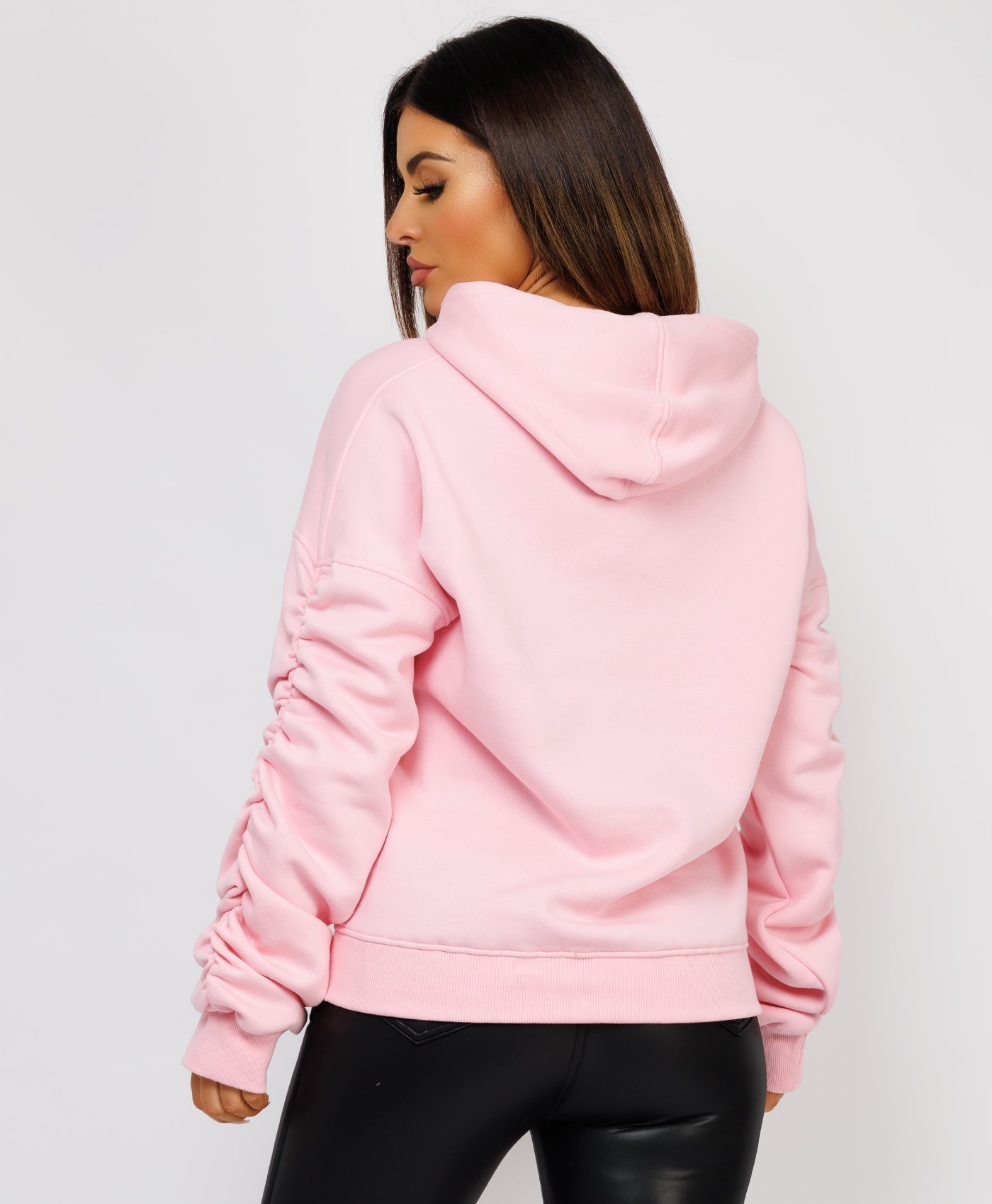 Ruched-Sleeve-Oversized-Fit-Hoodie-Pink-6