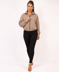 Plaid Check Zip-Up Cropped Bomber Jacket