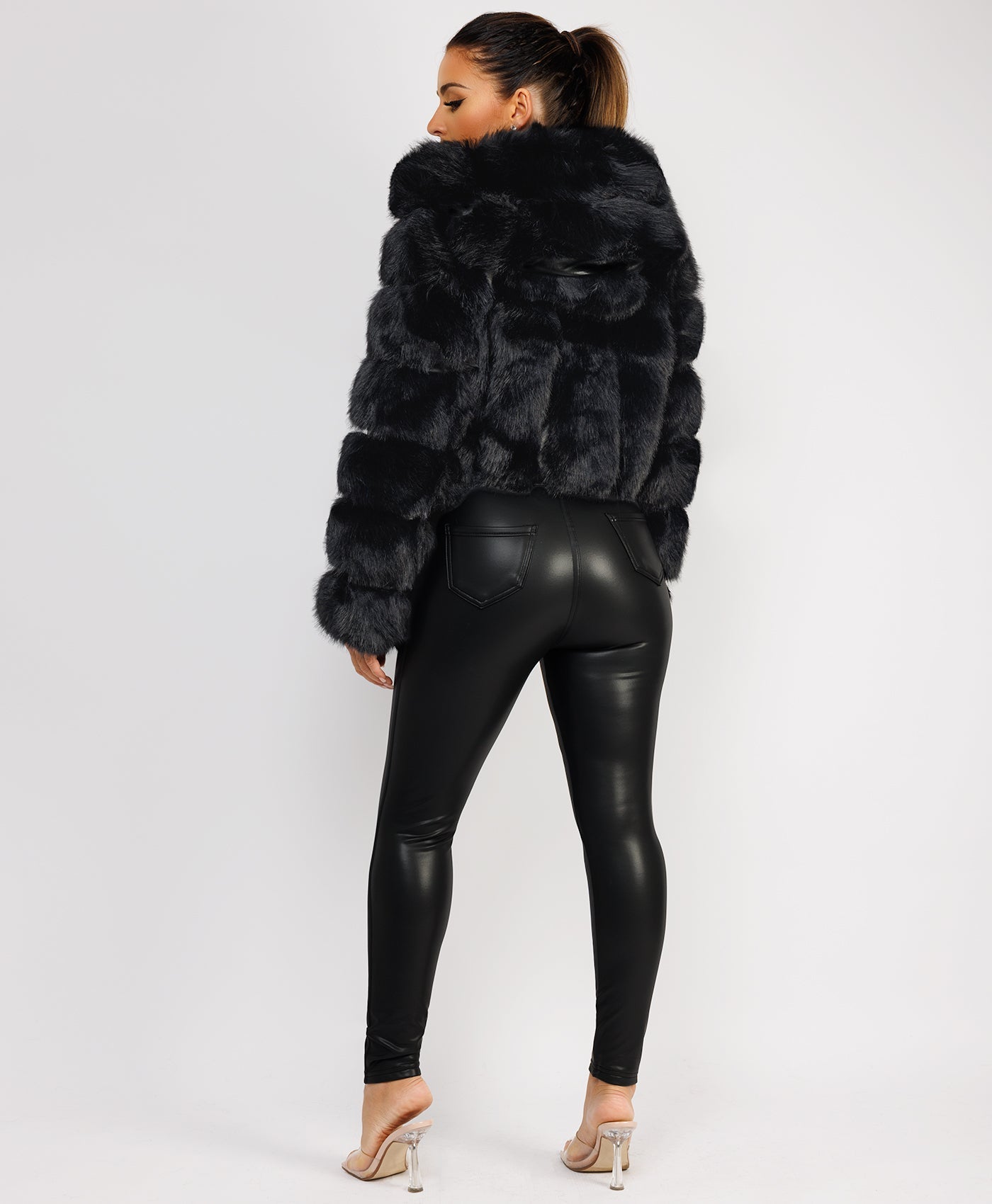 Premium-Hooded-Cropped-Faux-Fur-Coat-Black-6