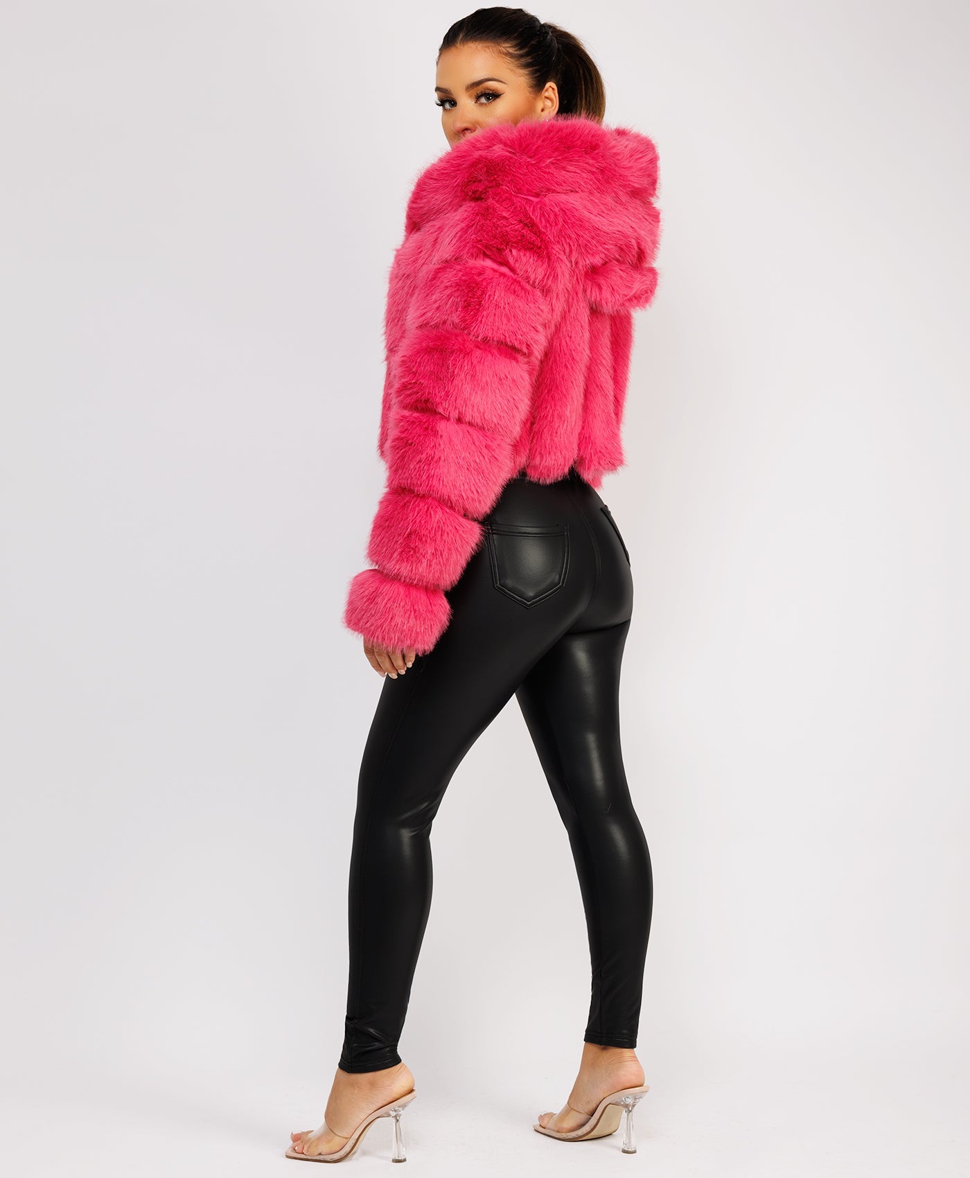 Premium-Hooded-Cropped-Faux-Fur-Coat-Pink-5