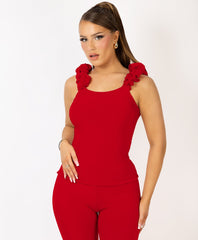 Satin-Puff-Sleeve-Ribbed-Set-Red-4