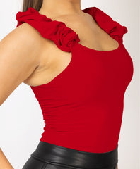 Satin-Puff-Sleeve-Ribbed-Set-Red-2