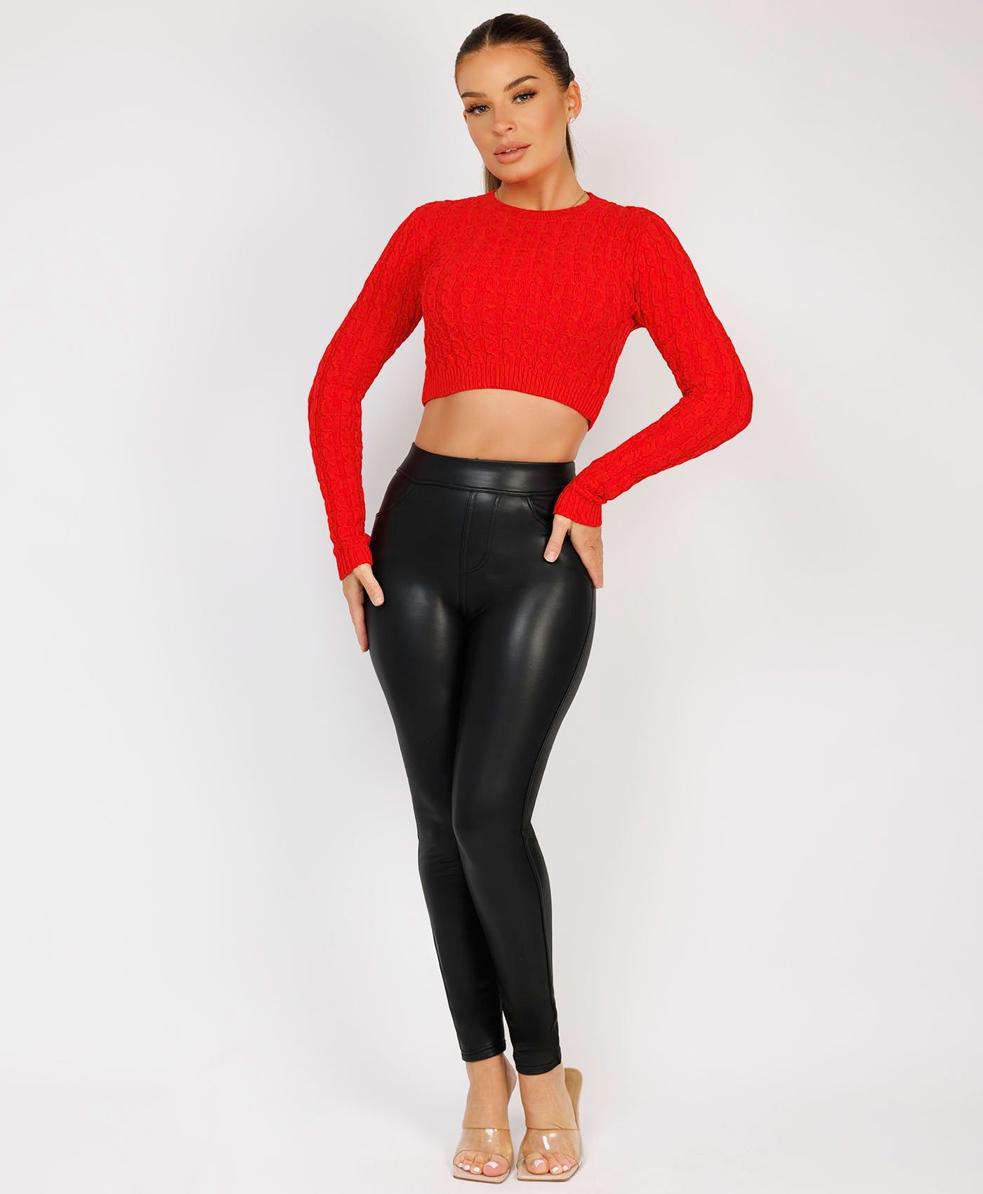 Long-Sleeve-Cropped-Cable-Knit-Sweater-Red-2