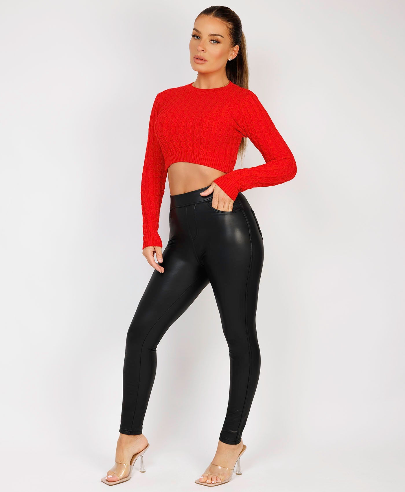 Long-Sleeve-Cropped-Cable-Knit-Sweater-Red-3