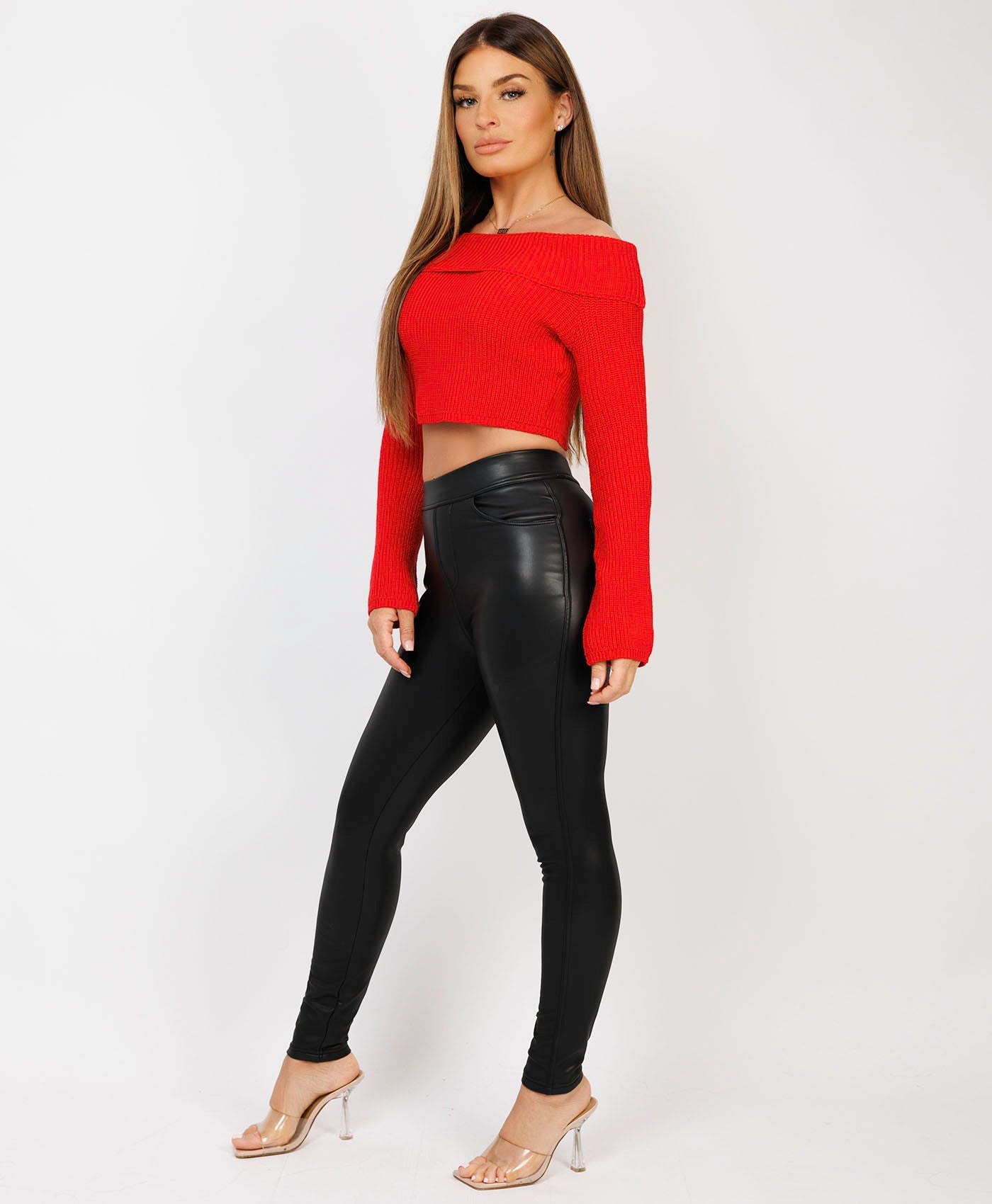 Off-Shoulder-Long-Sleeve-Cropped-Ribbed-Sweater-Red-3