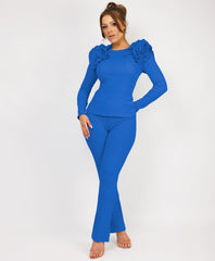 Ruffle-Shoulder-Sleeve-Ribbed-Set-Royal-Blue-2