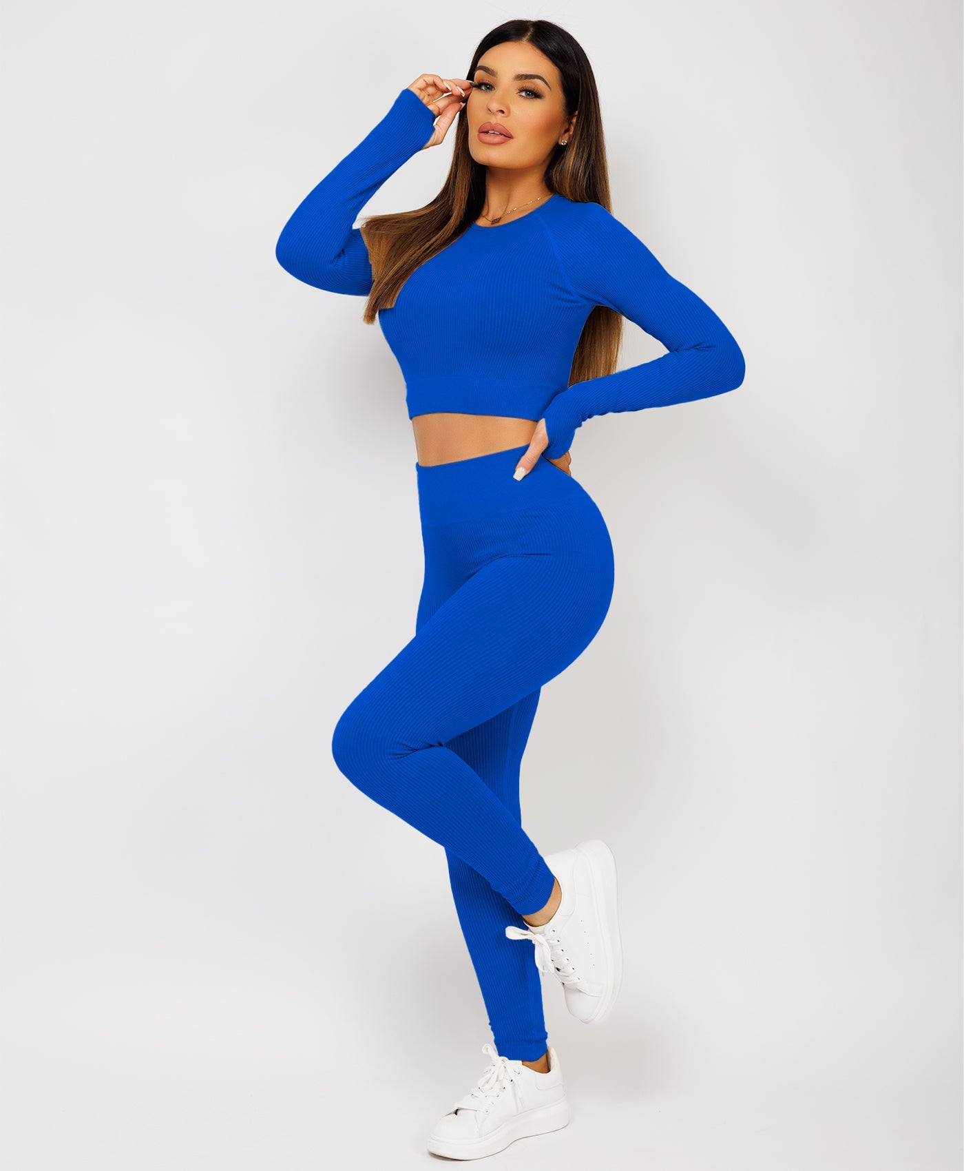 Royal-Blue-Ribbed-Asymmetric-Hem-Loungewear-Set8