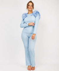 Ruffle-Shoulder-Sleeve-Ribbed-Set-Sky-Blue-1