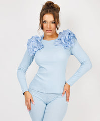 Ruffle-Shoulder-Sleeve-Ribbed-Set-Sky-Blue-4