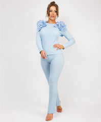 Ruffle-Shoulder-Sleeve-Ribbed-Set-Sky-Blue-2