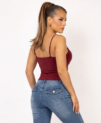 Wine Built-In Cup Cami Top with Double Strap Detail