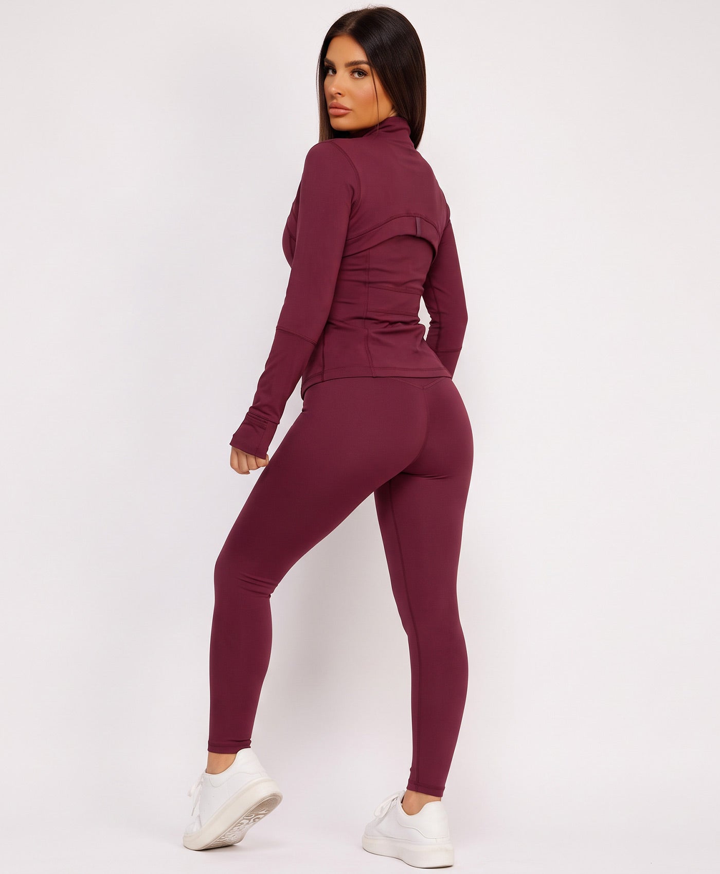 Wine Sport Gold Zipped Gym Jacket Leggings Co-Ord Set