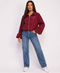 Wine Zip-Up Windbreaker With Elasticated Hem