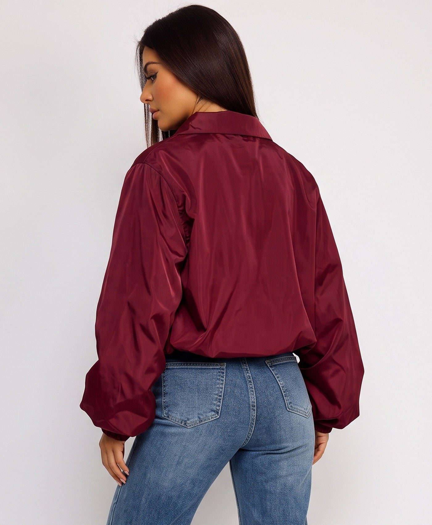 Wine Zip-Up Windbreaker With Elasticated Hem