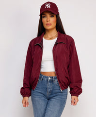 Wine Zip-Up Windbreaker With Elasticated Hem