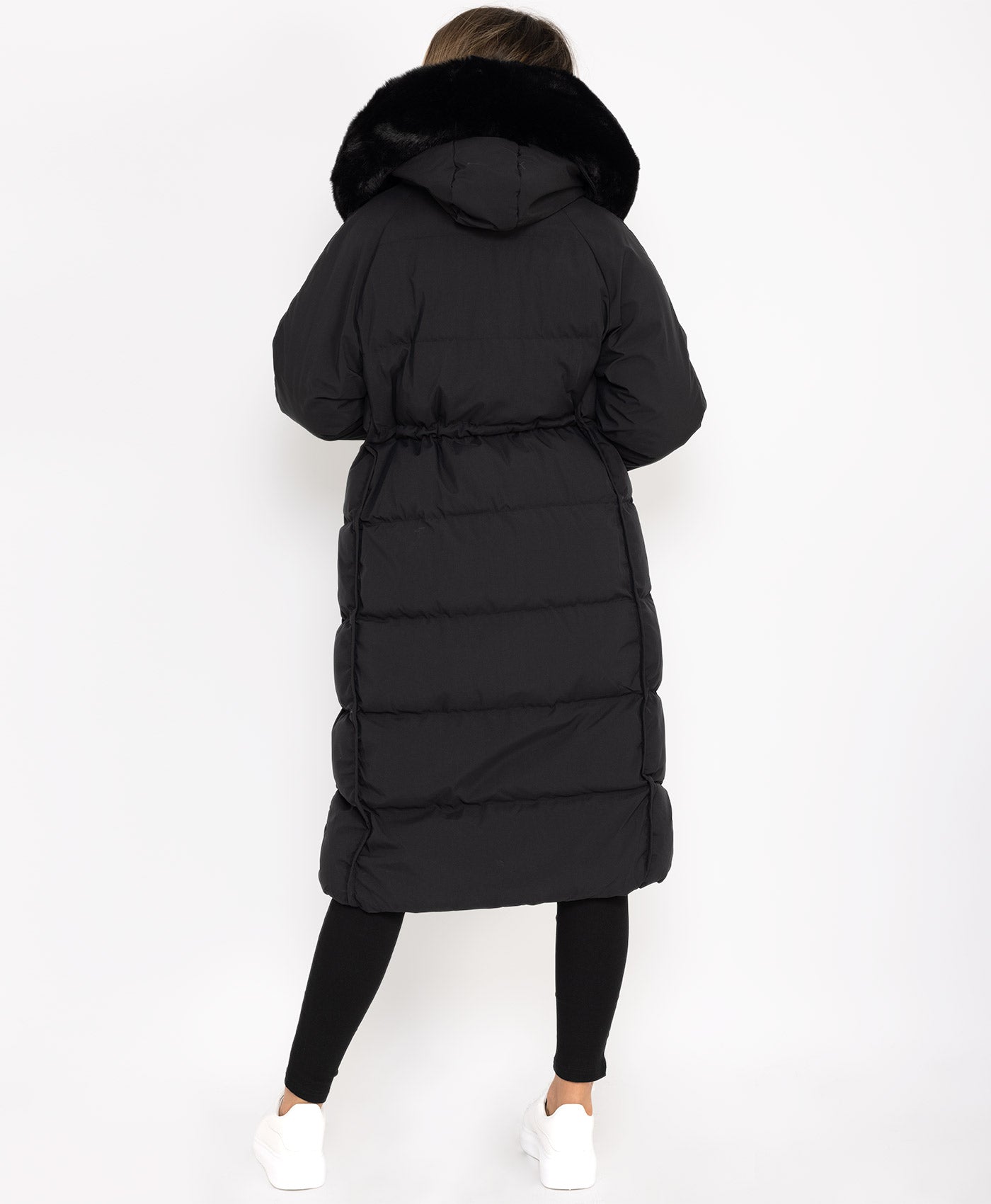 Black Longline Faux Fur Hooded Oversize Padded Coat Jacket – www