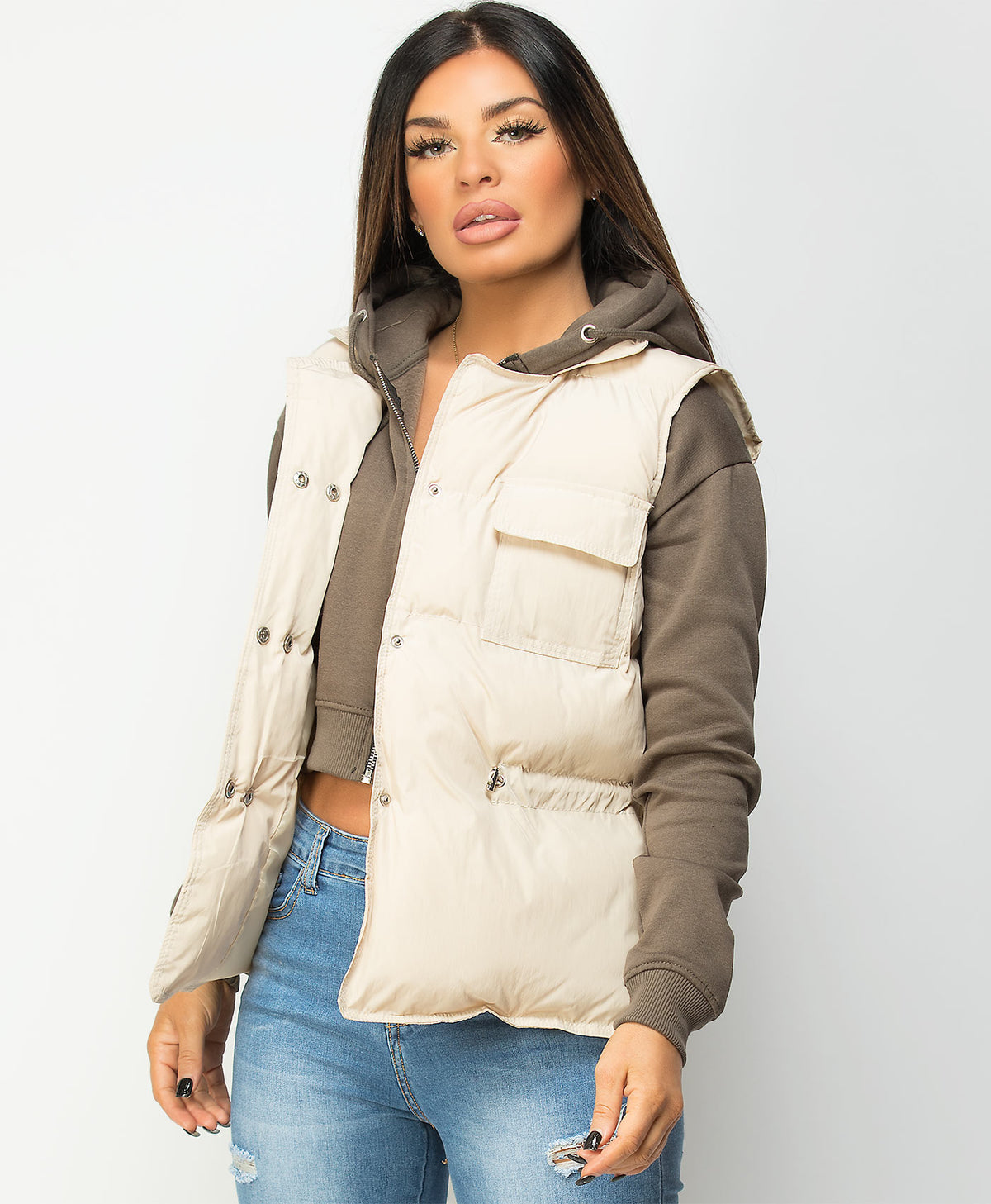Beige-Quilted-Popper-Button-Drawstring-Waist-Gilet-Bodywarmer-2