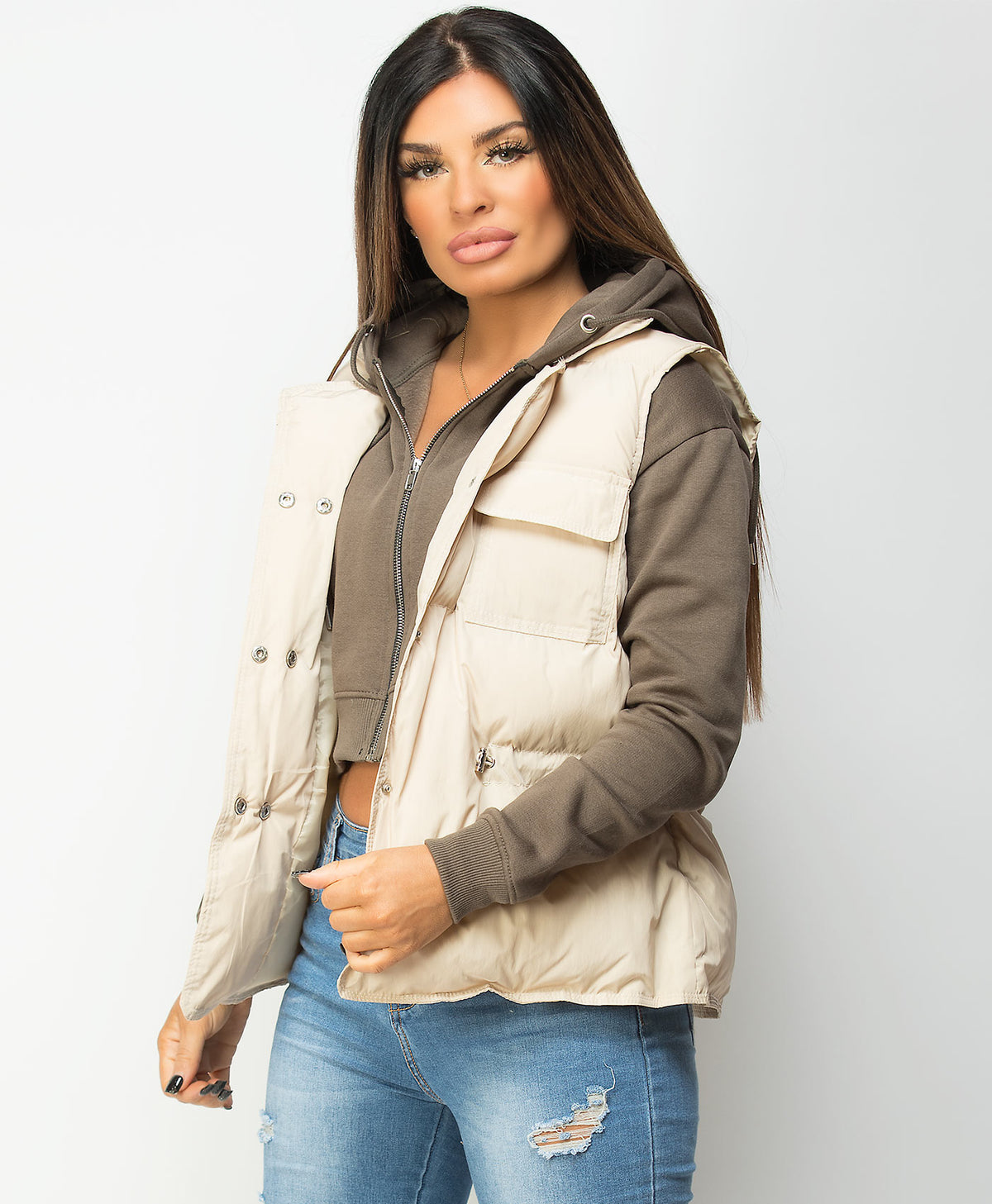 Beige-Quilted-Popper-Button-Drawstring-Waist-Gilet-Bodywarmer-3
