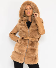 Camel-Pu-Pvc-Tiered-Faux-Fur-Hooded-3-4-Coat-Jacket-1