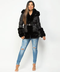 Black-Faux-Fur-Trim-Cuff-Hem-Hooded-Belted-Quilted-Coat-Jacket-4