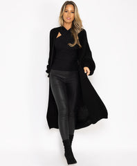 Black-Baloon-Sleeve-Long-Length-Knitted-Open-Cardigan-1