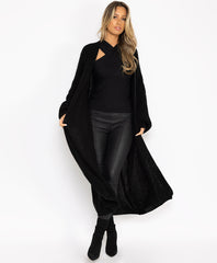 Black-Baloon-Sleeve-Long-Length-Knitted-Open-Cardigan-2
