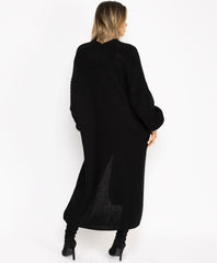 Black-Baloon-Sleeve-Long-Length-Knitted-Open-Cardigan-4