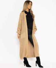 Camel-Baloon-Sleeve-Long-Length-Knitted-Open-Cardigan-3