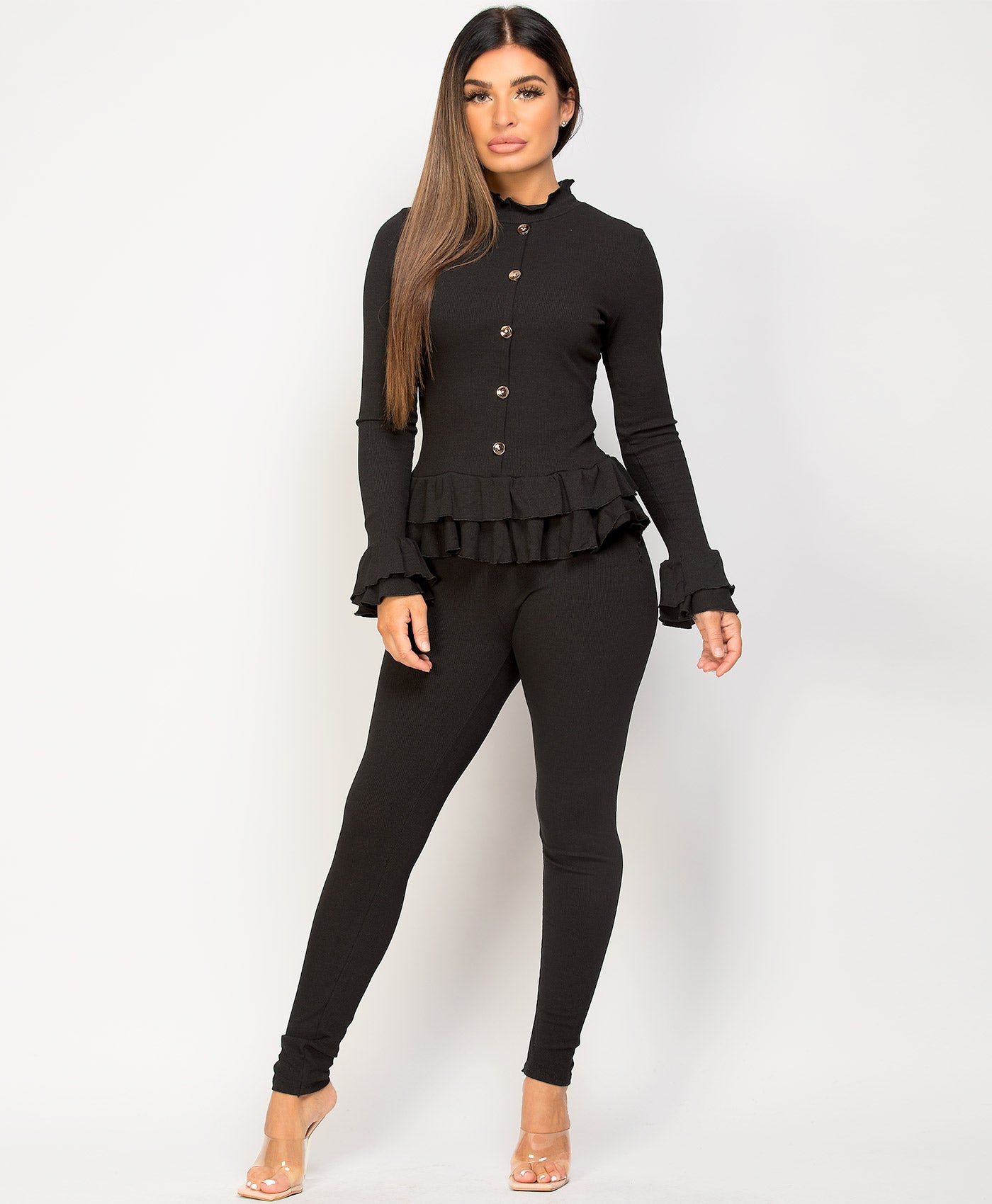 Black-Frill-Gold-Button-Ribbed-Loungewear-Set-3