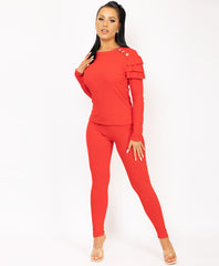 Red-Frill-Shoulder-Gold-Button-Ribbed-Loungewear-Set-2