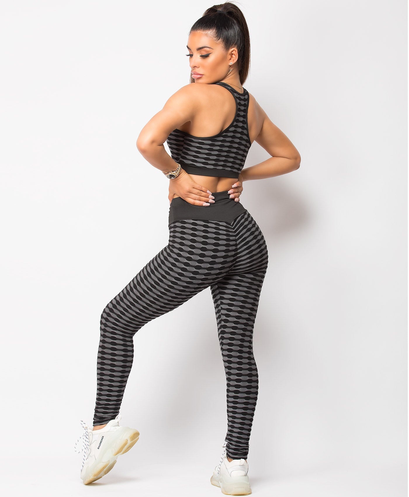Grey-Honeycomb-Waffle-Textured-Two-Tone-Crop-Top-Leggings-Co-Ord-Set-3