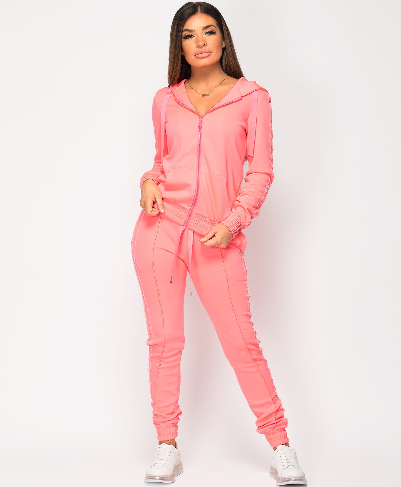 Neon-Pink-Glitter-Side-Stripe-Tracksuit-Loungewear-Set-1