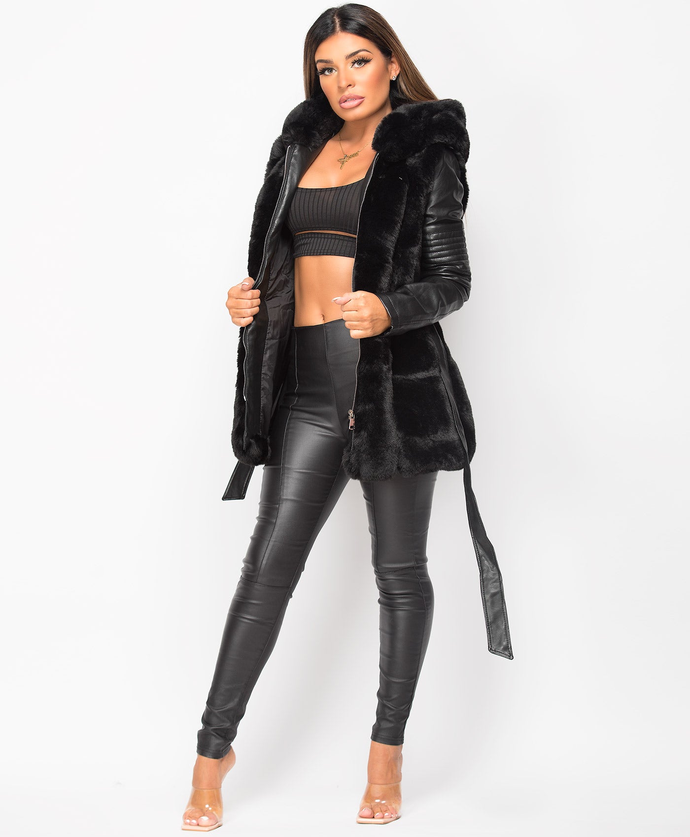 Black-Pu-Pvc-Faux-Leather-Fur-Lined-Coat-Jacket-2