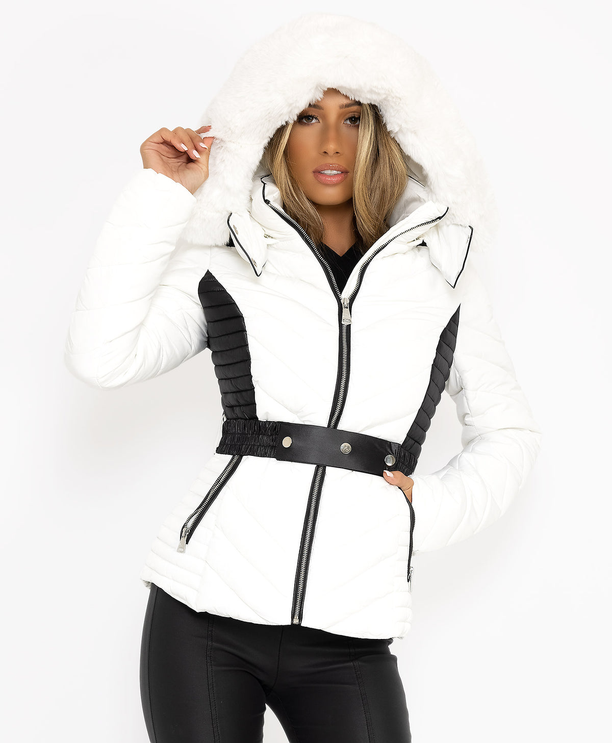 White-Padded-Quilted-Faux-Fur-Belted-Puffer-Jacket-Coat-2