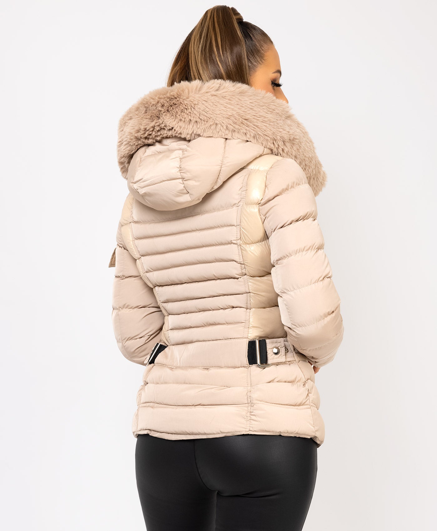 Beige-Padded-Quilted-Faux-Fur-Hooded-Puffer-Jacket-4