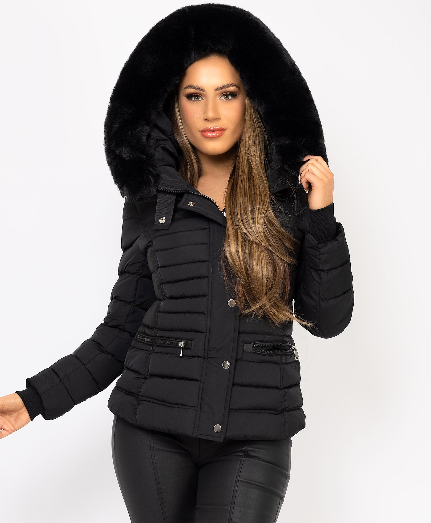 Black-Padded-Quilted-Faux-Fur-Hooded-Puffer-Jacket-1