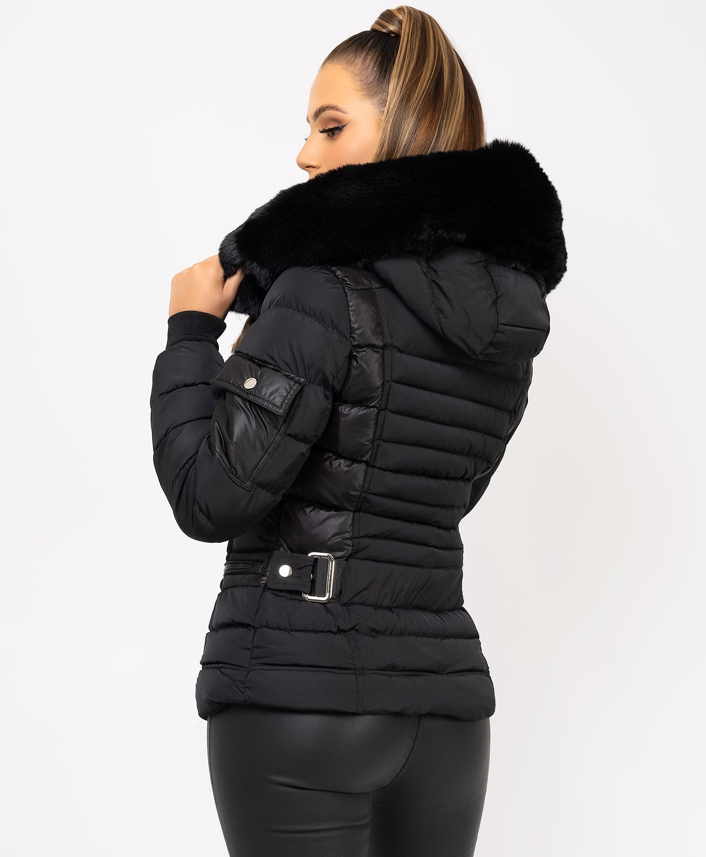 Black-Padded-Quilted-Faux-Fur-Hooded-Puffer-Jacket-4